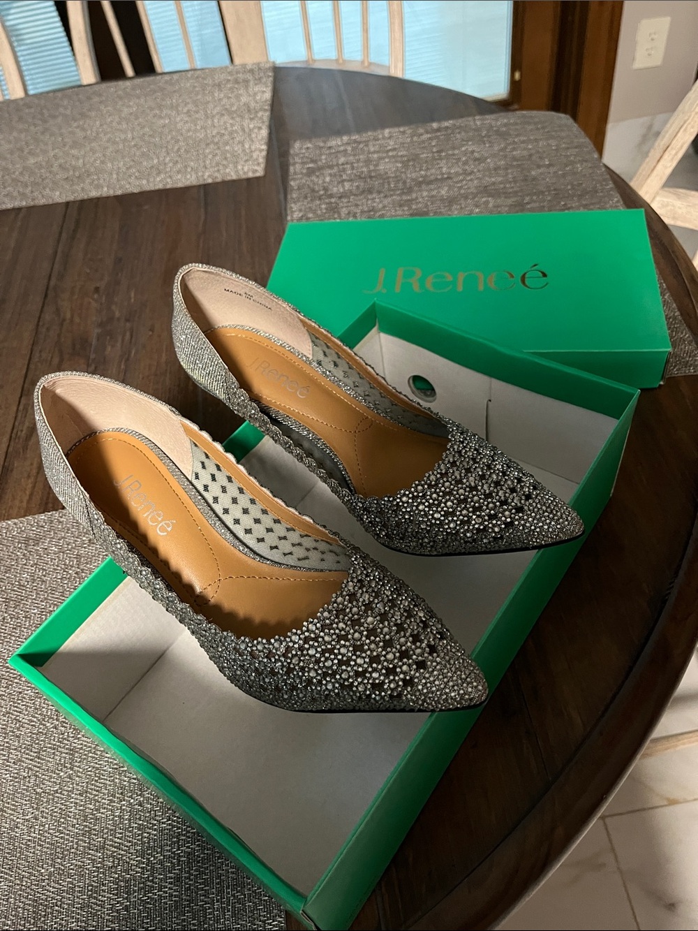 J.Renee Silver Rhinestone Pointed-Toe Heels